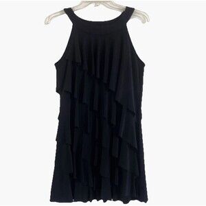 WHITE HOUSE BLACK MARKET M Solid Black Ruffle Tiered Sleeveless Stretch Dress